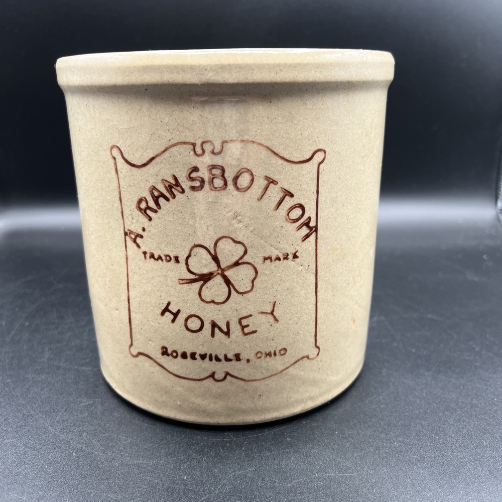 A. Ransbottom Roseville Stoneware Clover Honey Jar Crock VINTAGE 5.75"